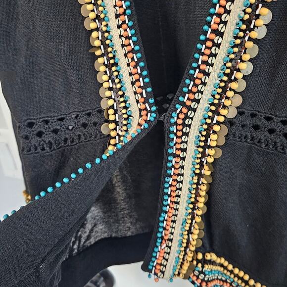 Nanette Lepore Cardigan Womens Size Medium Beaded Black Sweater Embellished Boho - Picture 6 of 10